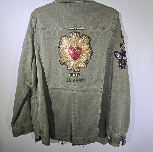 Military jacket size xl, designer inspired patchwork jacket, womens - Picture 2 of 11